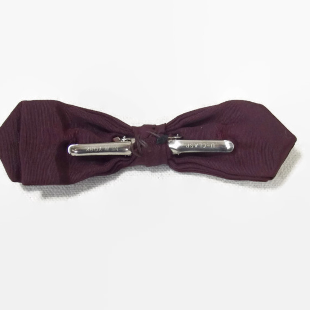 Vintage MCM Clip on Burgundy Bow Tie - Picture 4 of 8